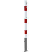 Barrier posts | Steel tube  60 x 2,5 mm | removable | with Euro profile cylinder lock | hot-dip galvanized and white coatedwith three red reflecting stripes | with 1 eyelet